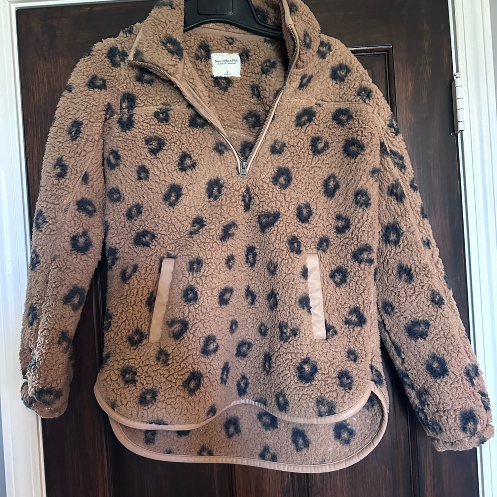 Tan and Black Leopard Print Sherpa Pullover